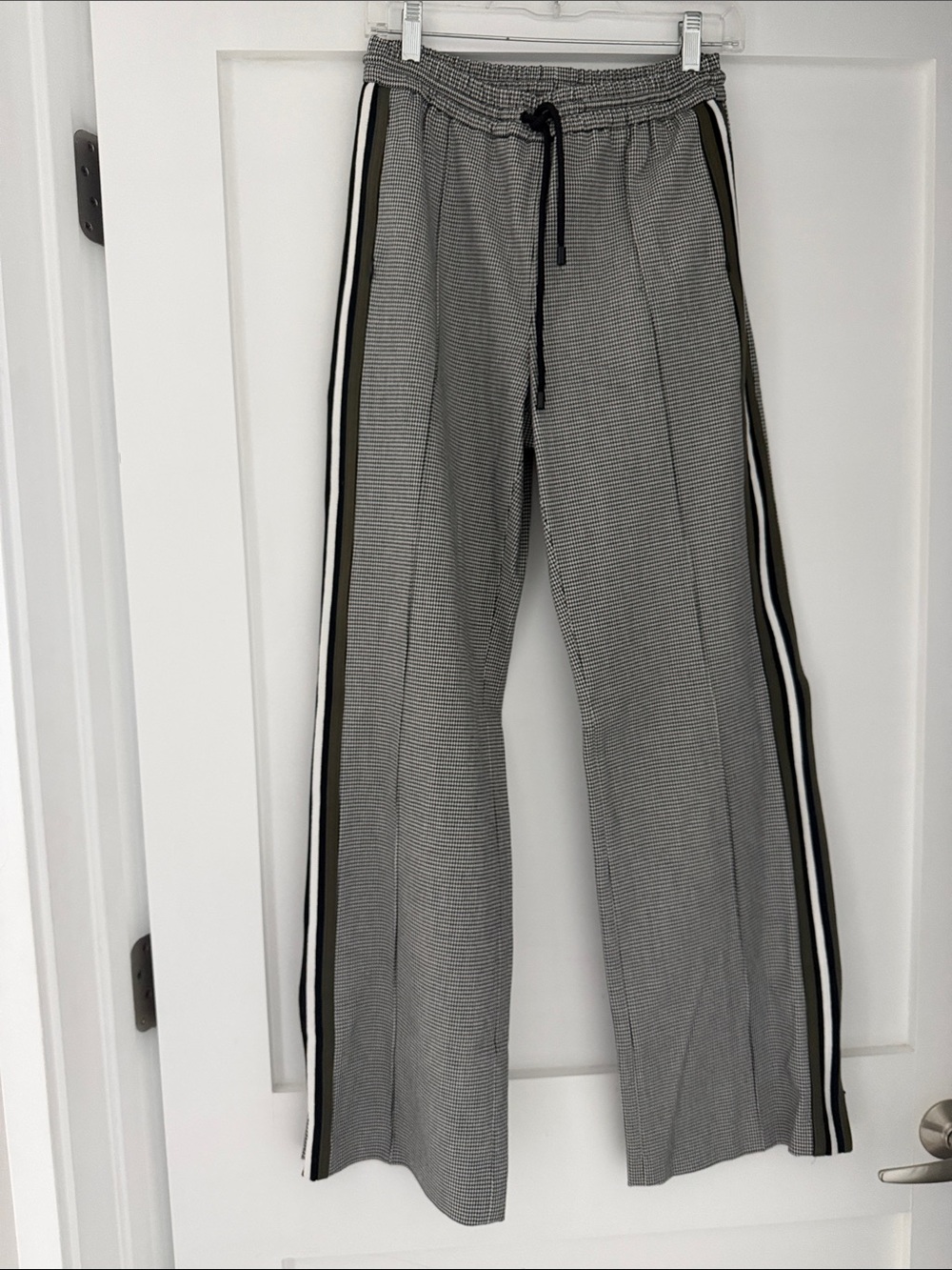 Me & Em Houndstooth Drawstring Track Pants with Side Stripe